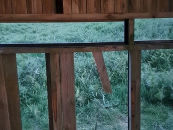 Image of damaged wooden hide at South Walney Nature Reserve