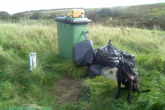 Collected beach debris including a toy truck