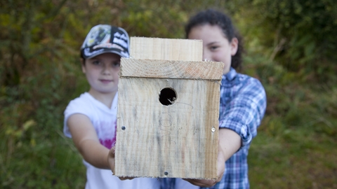 Image of children holding a bird box credit Paul Harris/2020Vision