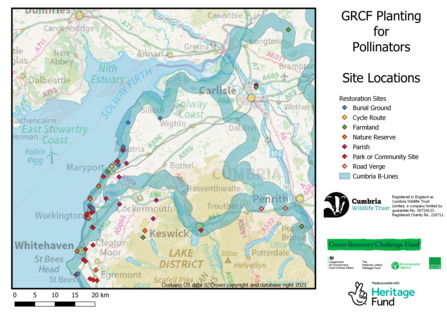 Map of locations of Planting for Pollinators project