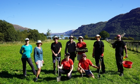 Image of volunteers ready to plant wildflower plug plants at Glencoyne near Penrith