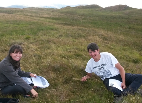 Placement students Jenny & Jack completing vegetation surveys at Eycott Hill Nature Reserve